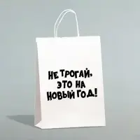 Пакет бумажный подарочный крафт с приколами, &laquo;Не трогай, это на Новый Год&raquo;, белый, 28&times;24&times;14 см