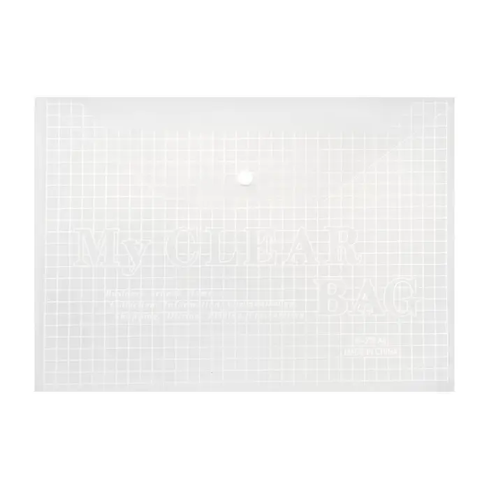 Папка-конверт на кнопке, А4, 140 мкм, Calligrata "Клетка", прозрачная