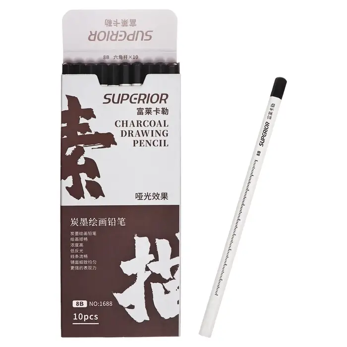 Карандаш угольный чёрный 8 В, корпус белый