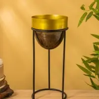 Кашпо на подставке "Золотое руно" железо 15,5х15,5х35,5 см