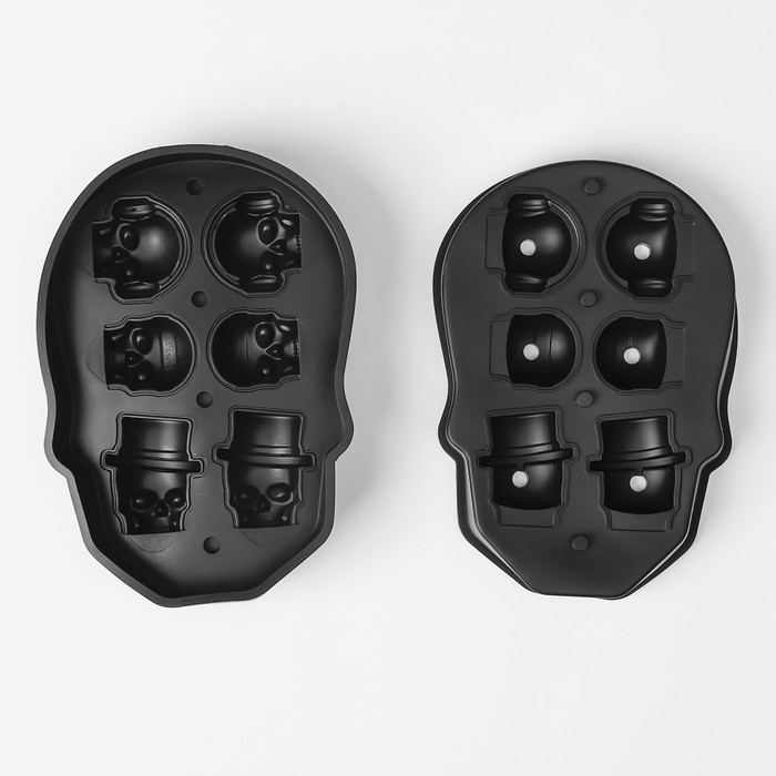 Форма для льда Доляна &laquo;Черепа&raquo;, силикон, 6 ячеек, 18&times;12&times;3,5 см, цвет чёрный