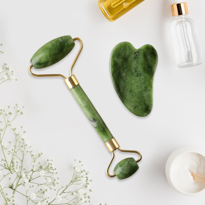 Массажер для лица, гуаша набор &laquo;Самой нежной&raquo;, 14 х 20 см, кальцит и серпенти