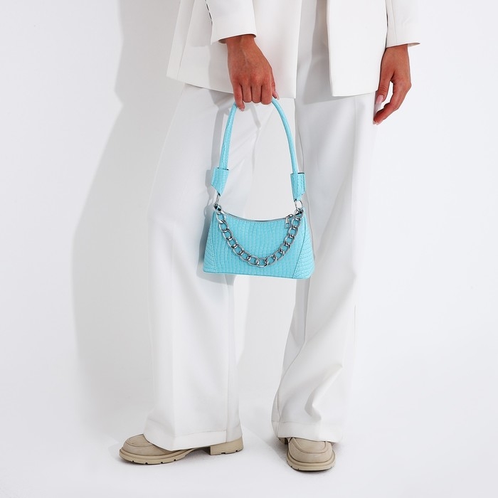 Сумка-багет на молнии, цвет голубой