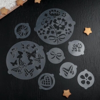 Набор кондитерских трафаретов для украшения выпечки &laquo;Букет&raquo;, 8 шт: 2 шт d=20 см, 6 шт d=8 см