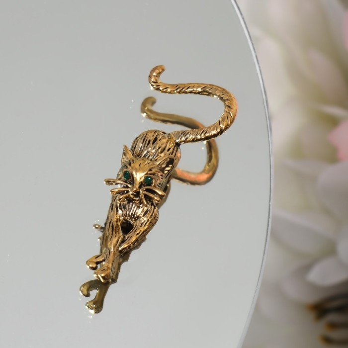 Брошь &laquo;Кошка грациозная&raquo;, цвет зелёный в чернёном золоте