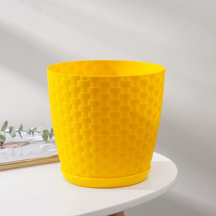 Горшок для цветов с поддоном &laquo;Ротанг&raquo;, 3 л, цвет жёлтый