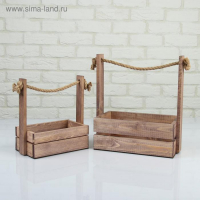 Набор кашпо деревянных 2 в 1 (25.5&times;15&times;30; 20&times;12&times;23 см) "Аром", ручка канат, состаренный дуб