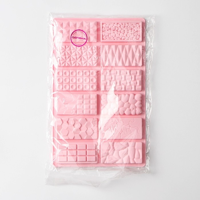 Форма для шоколада Доляна &laquo;Шоколадное ассорти&raquo;, силикон, 26,5&times;16,8&times;0,7 см, 12 ячеек, цвет розовый