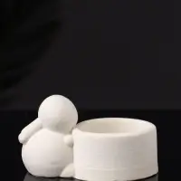 Подсвечник "Заяц с чашей" 8х6х4 см, натуральный, гипс