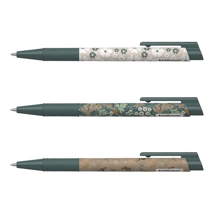 Ручка шариковая автоматическая ErichKrause Natural Life Matic&Grip, узел 0.7 мм, чернила синие, резиновый держатель, покрытие Soft Touch с принтом, МИКС