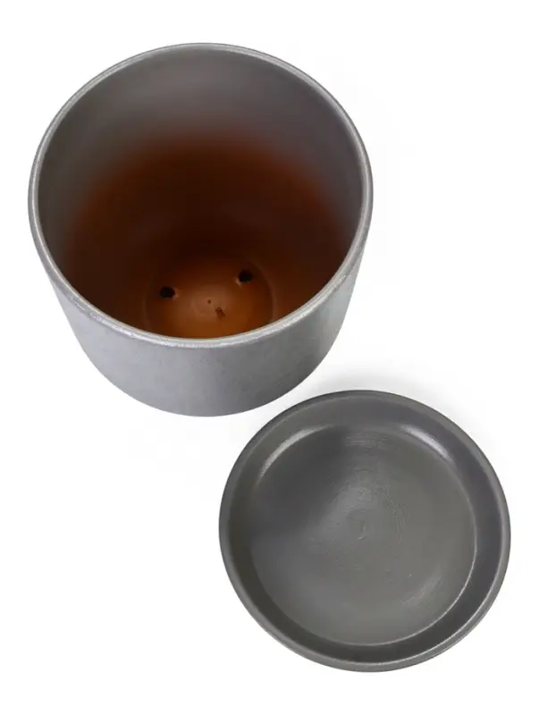 Горшок цветочный с поддоном 5,4 л, d22/h19 см серый керамика, "Перл" (М)