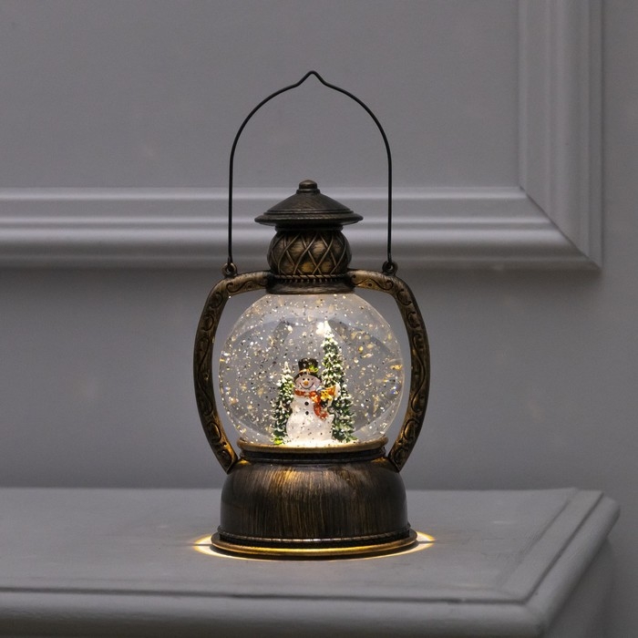 Светодиодная фигура &laquo;Фонарь со снеговиком&raquo; 13 &times; 19 &times; 11 см, пластик, батарейки ААх3 (не в комплекте), USB, свечение тёплое белое