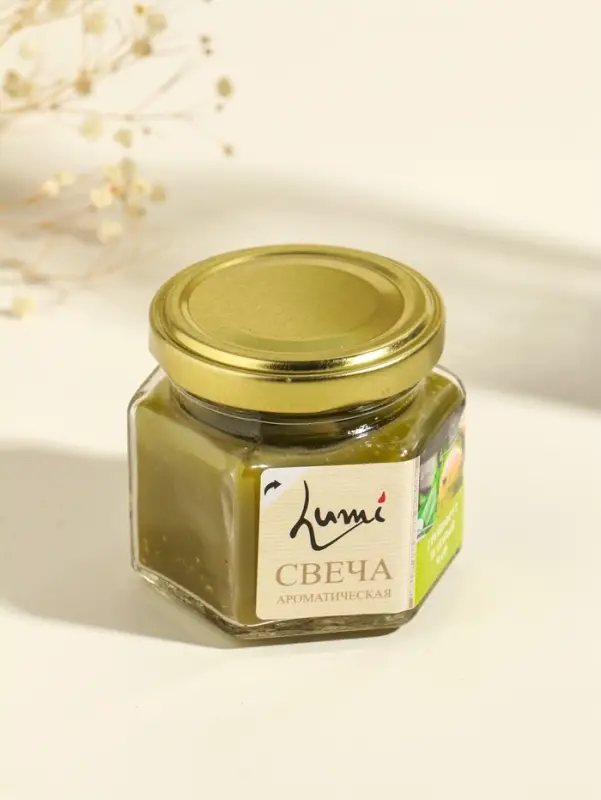 Свеча ароматическая в банке 70 гр воска, грейпфрут+зелёный чай