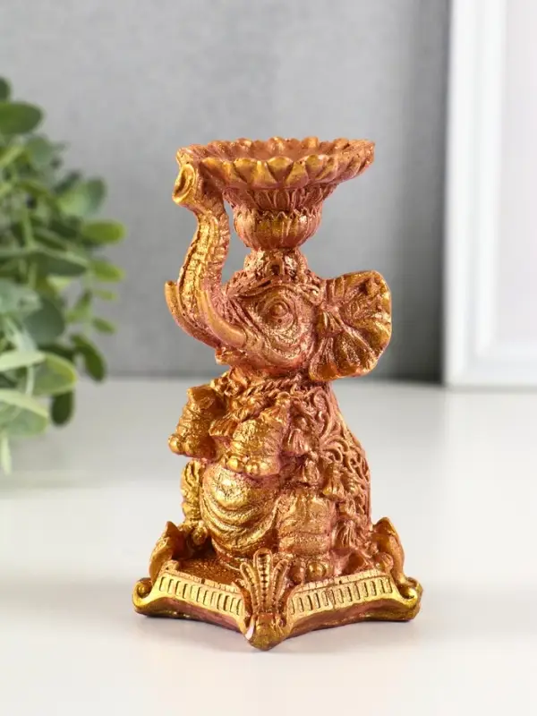 Подсвечник "Слон" высота 12 см, бордо с позолотой