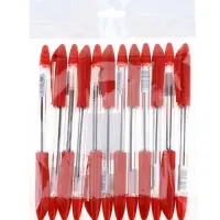 Ручка шариковая 0.5 мм красная, корпус прозрачный с резиновым держателем