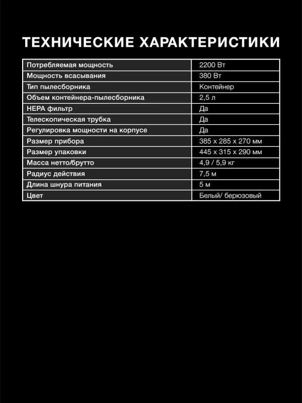 Пылесос HYV-C5460 2,5л 2200Вт белый-бирюзовый