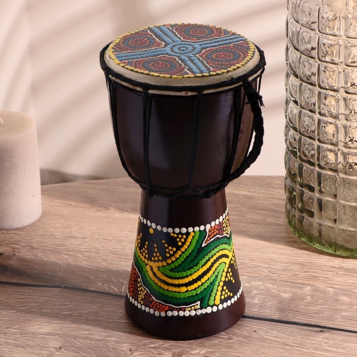 Сувенирный музыкальный инструмент "Барабан Джембе Разноцветный" 13x13x24 см, МИКС