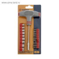 Отвертка с набором бит и головок ТУНДРА, Т-образный профилированный держатель, 21 предмет