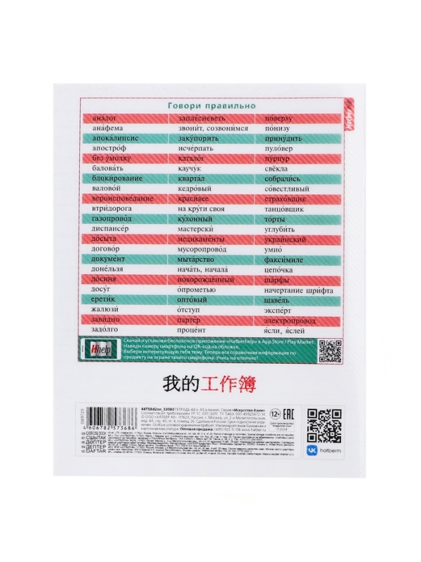 Тетрадь 48 листов в линию &laquo;Искусство Азии&raquo; РУССКИЙ ЯЗЫК, пластиковая обложка с печатью, тиснение фольгой, с интерактивным справочником, блок �...