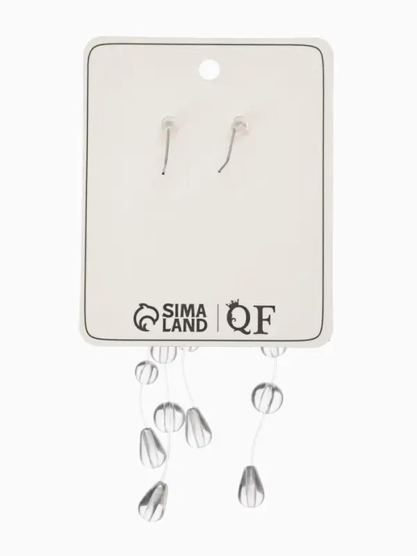 Серьги на леске "Капля росы", веточка, цвет белый в серебре