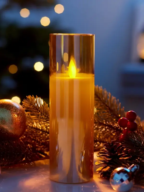 Светодиодная свеча "Золотистая" 18х5.5 см, AAx2 (не в компл.), Т/БЕЛЫЙ