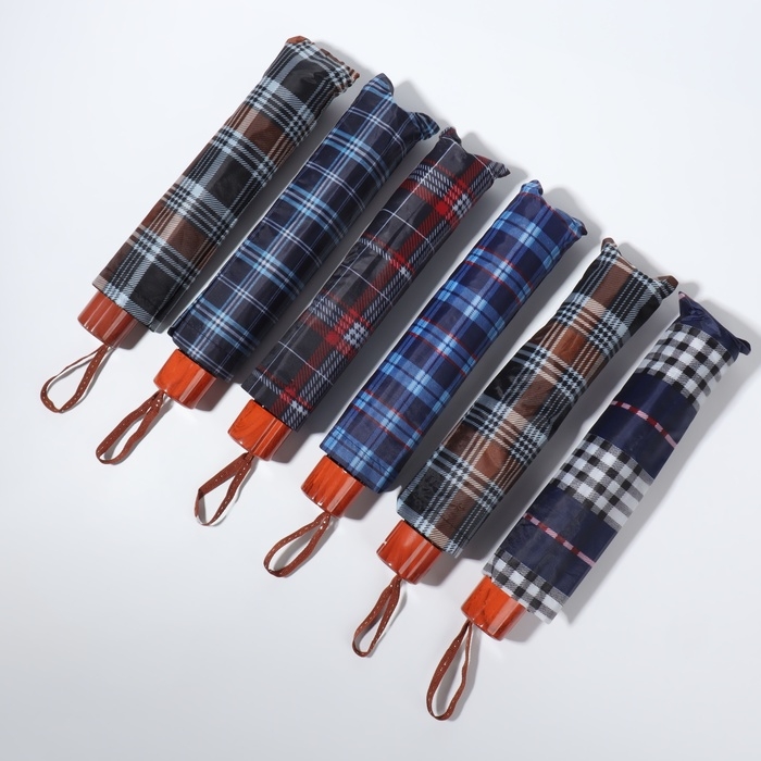 Зонт механический &laquo;Клетка&raquo;, 4 сложения, 10 спиц, R = 55/63 см, D = 126 см, цвет МИКС