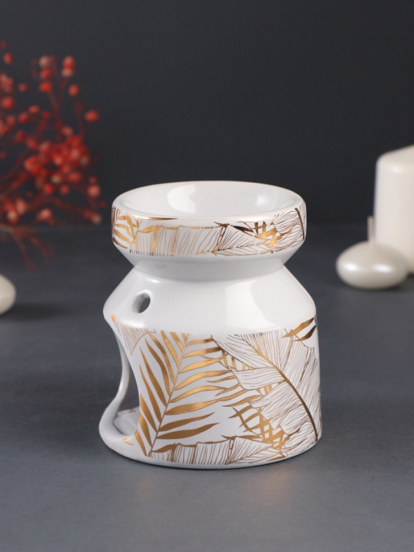Аромалампа керамика "Золотые пальмовые листья на белом" 9,8х9,8х11 см