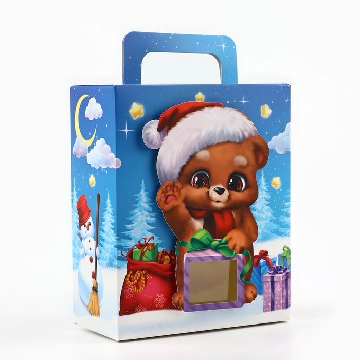Коробка подарочная новогодняя складная с 3D эффектом &laquo;Мишка с подарком&raquo;, 18 x 15 x 7.5 см, Новый год