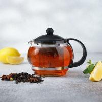 Чайник стеклянный заварочный &laquo;Вдохновение&raquo;, 850 мл, с металлическим ситом, цвет чёрный