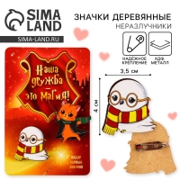 Значки деревянные, неразлучники &laquo;Наша дружба это магия&raquo;, 2 шт., 8 х 12 см.