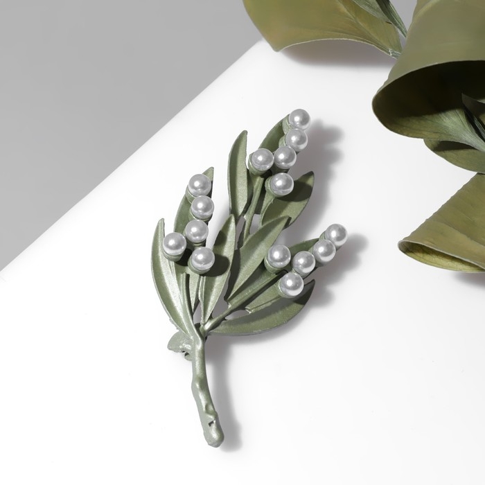 Брошь &laquo;Букет&raquo; ландыши, цвет бело-зелёный