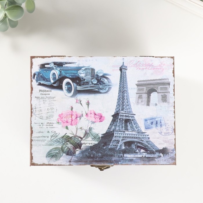 Шкатулка дерево "Эйфелева башня и пионы" 12х16х12 см