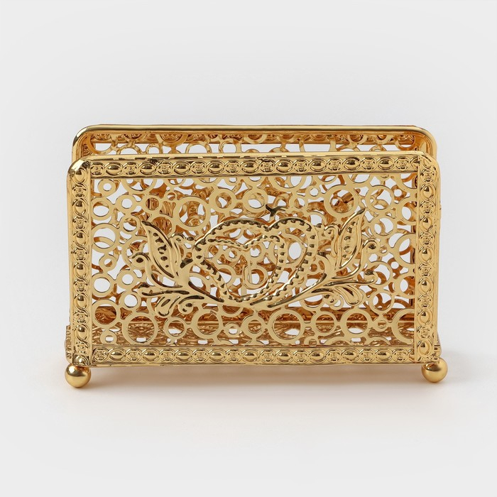 Салфетница &laquo;Сердца&raquo;, декоративная, 14&times;9,5&times;4 см, цвет золотой