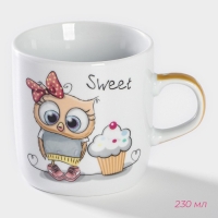 Набор детской посуды из керамики Доляна &laquo;Совёнок&raquo;, 3 предмета: кружка 230 мл, миска 400 мл, тарелка d=18 см