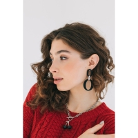 Серьги металл &laquo;Цепь&raquo; кольцо и овал, 3 звена, цвет серебристо-чёрный