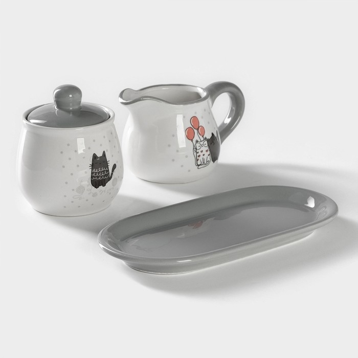 Набор сервировочный Доляна &laquo;Уютные коты&raquo;, 2 предмета: молочник 270 мл, сахарница 310 мл