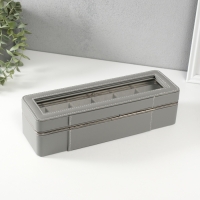 Шкатулка кожзам под часы 6 отделений "Серая" 9,5х30,5х8 см