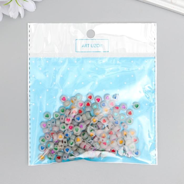 Набор бусин для творчества акрил фосфорные "Сердечки" набор 20 гр 0,4х0,7х0,7 см