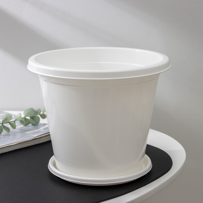 Горшок для цветов с поддоном &laquo;Эконом&raquo;, 3 л, пластиковый, цвет белый