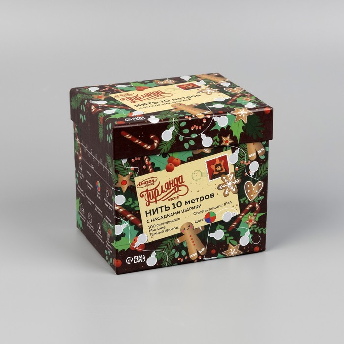 Гирлянда &laquo;Нить&raquo; 10 м с насадками &laquo;Шарики 1.5 см&raquo;, IP44, тёмная нить, 100 LED, свечение мульти (RG/RB), мигание, 220 В