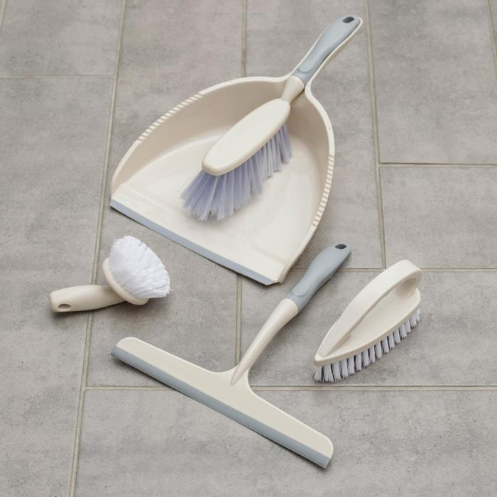 Щётки для уборки, набор из 5 предметов: совок, 3 щётки, водосгон, цвет МИКС