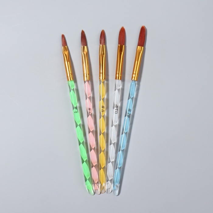 Набор кистей для наращивания и дизайна ногтей &laquo;Лепесток&raquo;, 5 шт, 17 см, №4/6/8/10/12, разноцветный