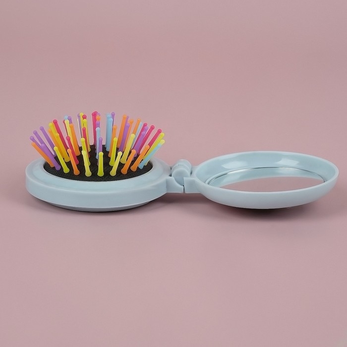 Расчёска массажная &laquo;Мягкие зверята&raquo;, складная, с зеркалом, d = 7,5 см, рисунок МИКС