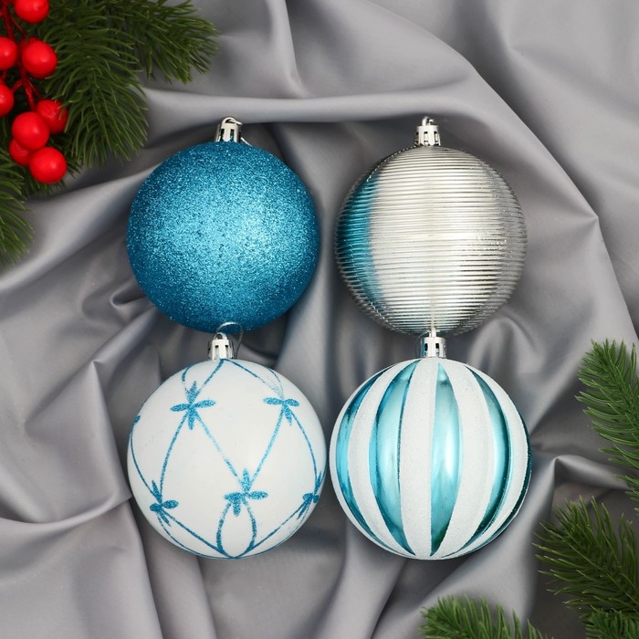 Набор шаров пластик d-8 см, 4 шт "Агнет" узоры, микс