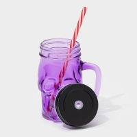 Банка стеклянная с крышкой и трубочкой &laquo;Череп. Хэллоуин&raquo;, 400 мл, 11&times;8,5&times;13 см, цвет МИКС