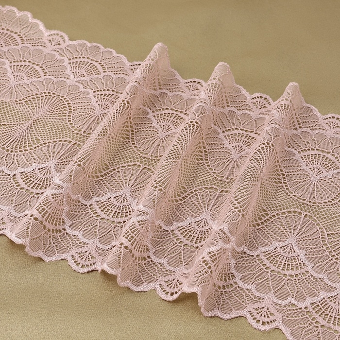 Кружевная эластичная ткань, 180 мм &times; 2,7 &plusmn; 0,5 м, цвет розово-бежевый