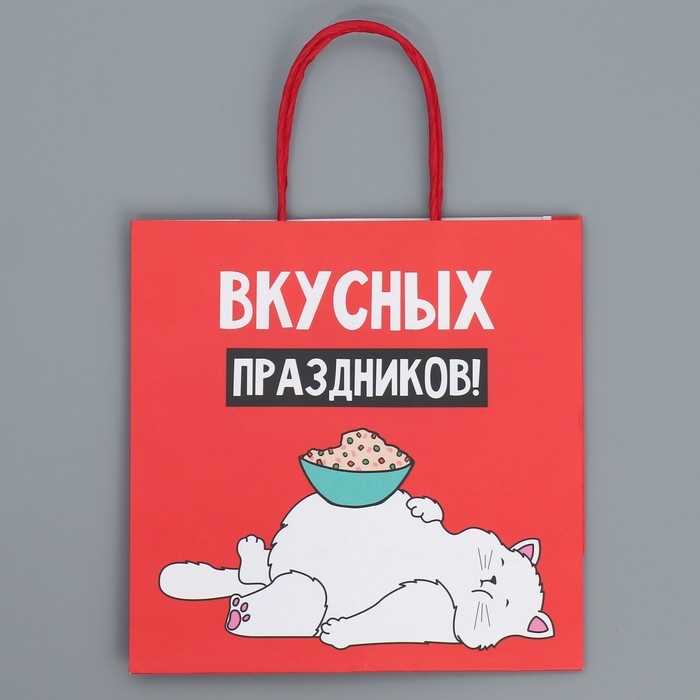 Пакет подарочный новогодний крафтовый &laquo;Праздники&raquo;, 22 х 22 х 11 см, Новый год