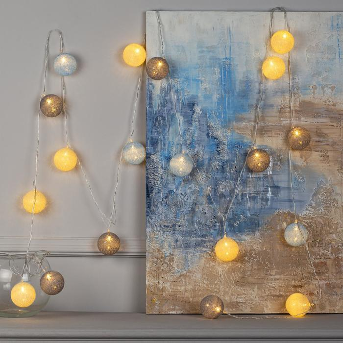 Гирлянда &laquo;Нить&raquo; 5 м с насадками &laquo;Клубки небесные&raquo;, IP20, прозрачная нить, 20 LED, свечение тёплое белое, 220 В