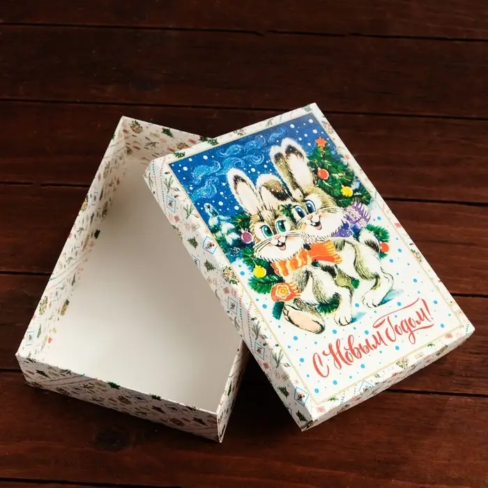 Коробка сборная крышка - дно, &laquo;Зайки&raquo;, 21&times;15&times;5.7 см