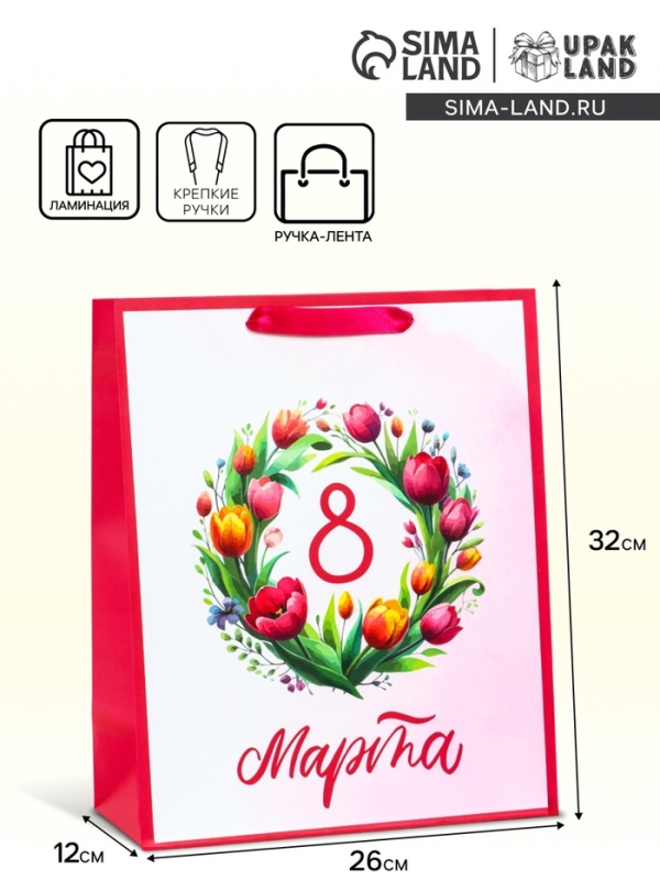 Пакет подарочный ламинированный вертикальный &laquo;Праздничный венок&raquo;, M 26 &times; 32 &times; 12 см